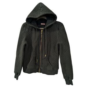 VINTAGE Y2K JUICY COUTURE Black Quilted Full Zip Pocket Hoodie Womens Size XL